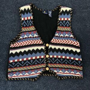 Vintage‎ Liz Claiborne Sweater Vest Womens Small Multicolor Fair Isle Knit